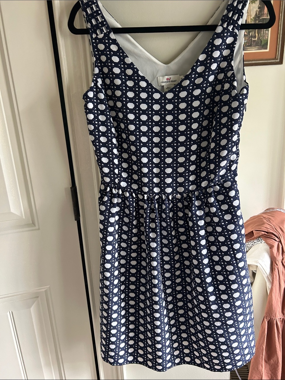 Vineyard Vines Navy and White Geometric V-Neck Dress